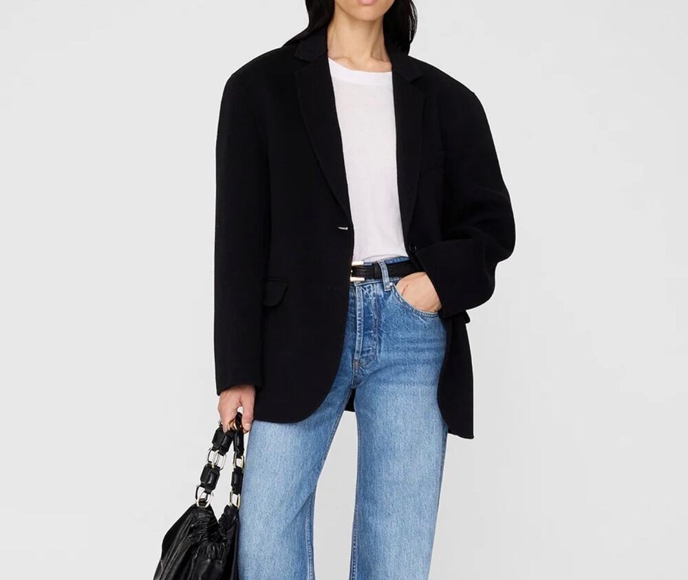 ANINE Bing Quinn Cashmere Wool Blend Oversized Boxy Blazer XXS Classic Black